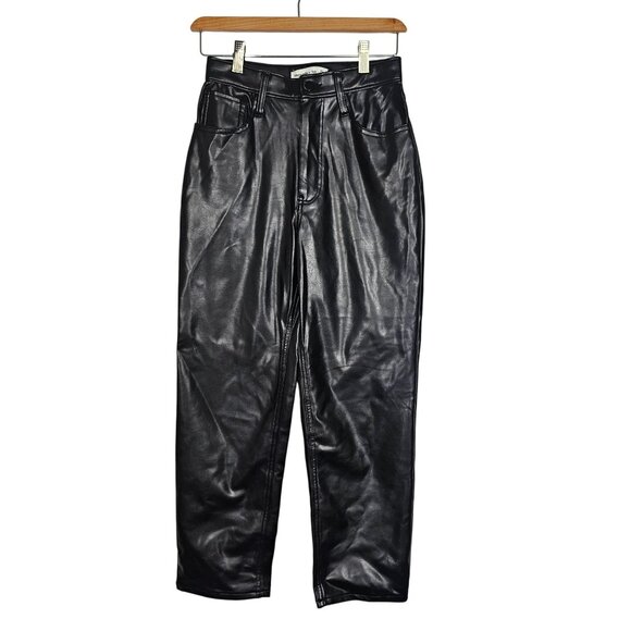 Abercrombie & Fitch Ankle Straight Ultra High Rise Pants Faux Leather Black 26/2 - Picture 1 of 11